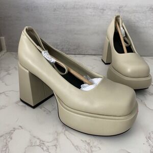 NEW Charles & Keith Monique Ankle-Strap Platform Pumps Sz 35 US 5 Nude Mary Jane
